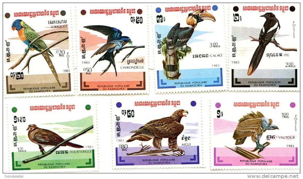 Kampuchea 1983.7v.MNH**. Birds Of Prey.Oiseaux.Pie.Calao.Vautour.Aigle.Hirondelle.Loriquet.Tourterelle.Swallow. Vulture. - Collections, Lots & Series