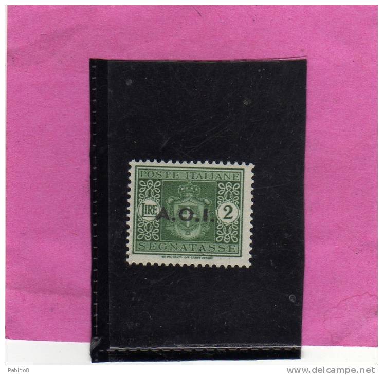 AFRICA ORIENTALE ITALIANA AOI 1939-40 SEGNATASSE POSTAGE DUE TASSE TAX LIRE 2 MNH BEN CENTRATO - Africa Oriental Italiana