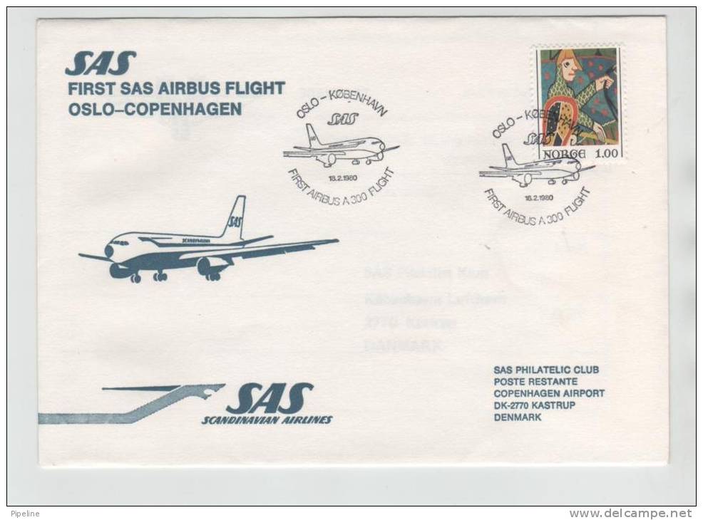 Norway First SAS Airbus Flight Oslo - Copenhagen 18-2-1980 - Covers & Documents