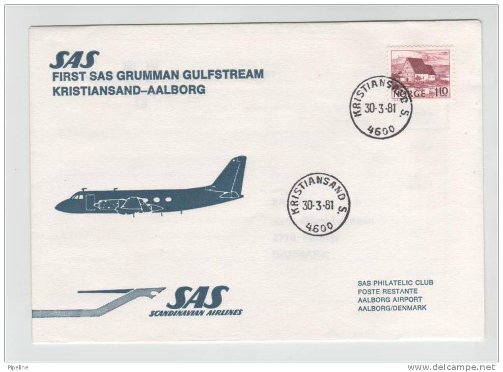 Norway First SAS Grumman Gulfstream Flight Kristiansand - Aalborg 30-3-1981 - Briefe U. Dokumente