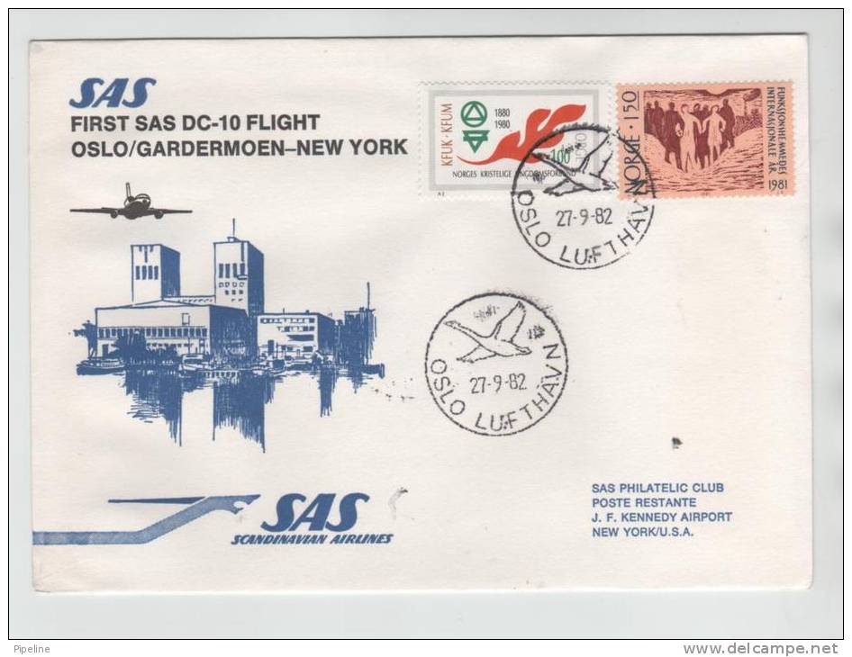 Norway First SAS DC-10 Flight Oslo - New York 27-9-1982 - Lettres & Documents