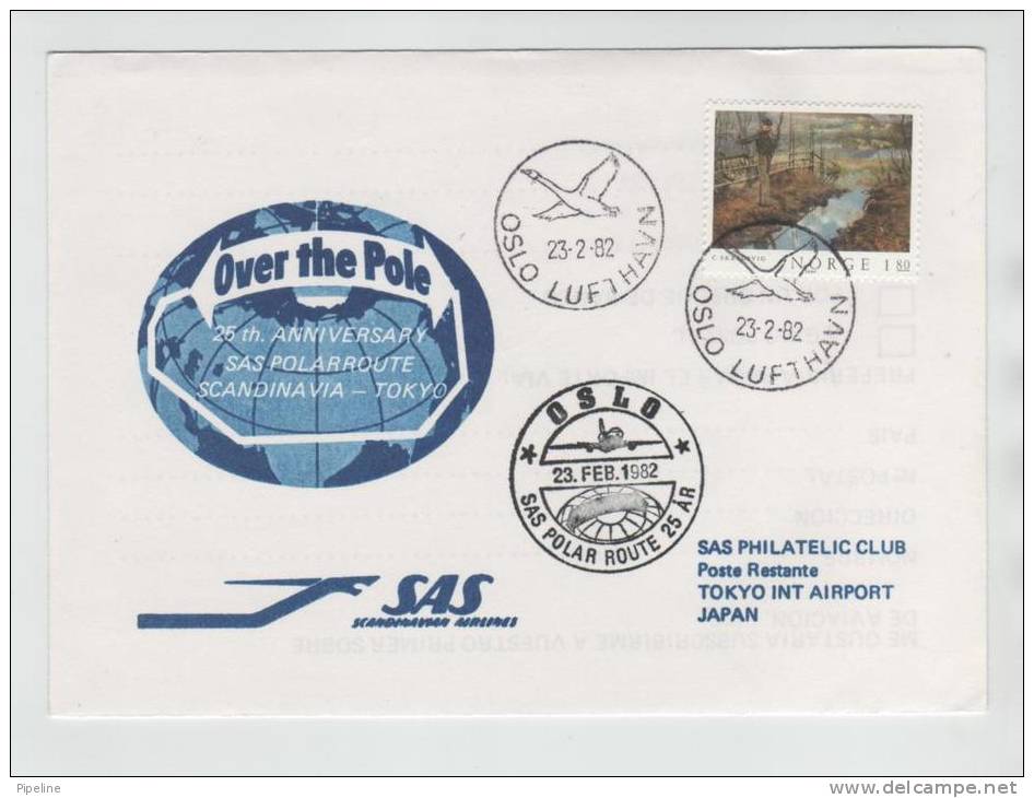 Norway SAS Flight Cover Oslo-Tokyo POLARROUTE 25 Years Anniversary 23-2-1982 - Vuelos Polares