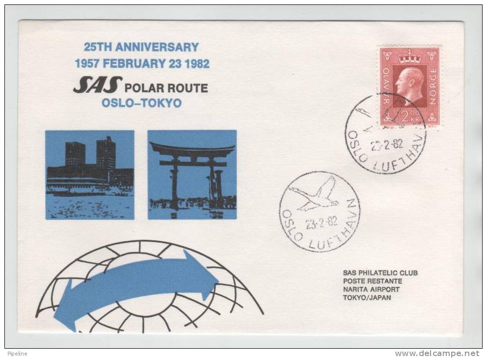 Norway SAS Flight Cover Oslo -Tokyo POLARROUTE 25 Years Anniversary 23-2-1982 - Vuelos Polares