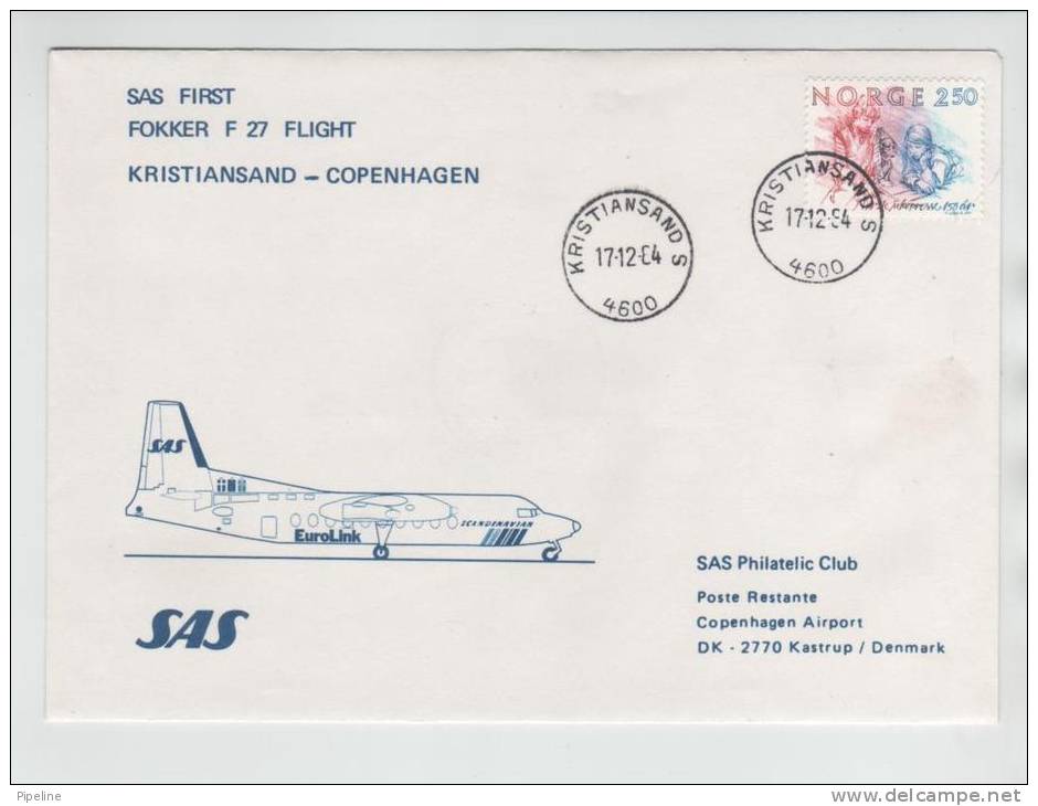 Norway First Fokker F-27 Flight Kristiansand - Copenhagen 17-12-1984 - Briefe U. Dokumente