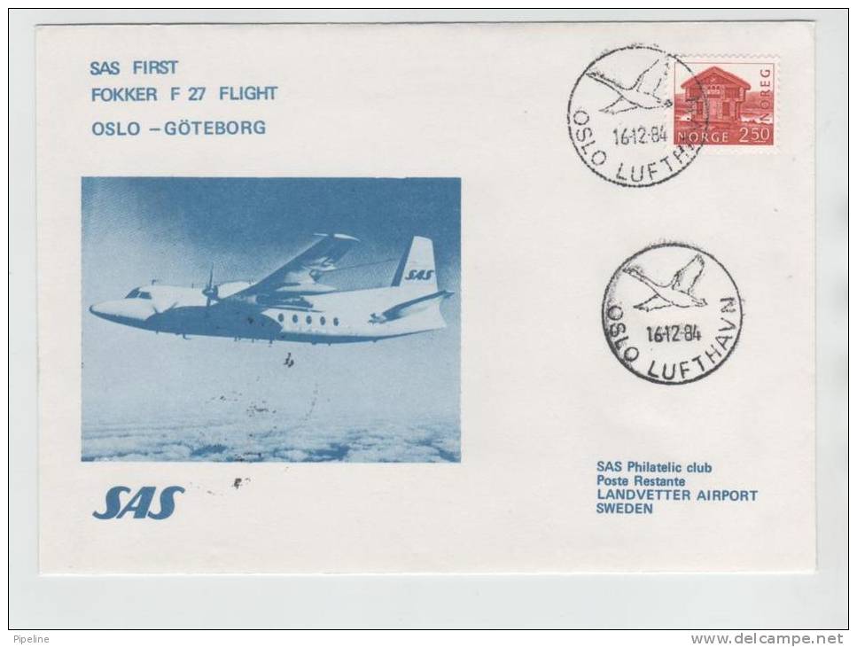 Norway First Fokker F-27 Flight Oslo - Göteborg  16-12-1984 - Lettres & Documents