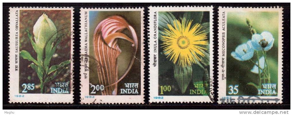 India Used 1982, Set Of 4, Himalyan Flowers - Oblitérés