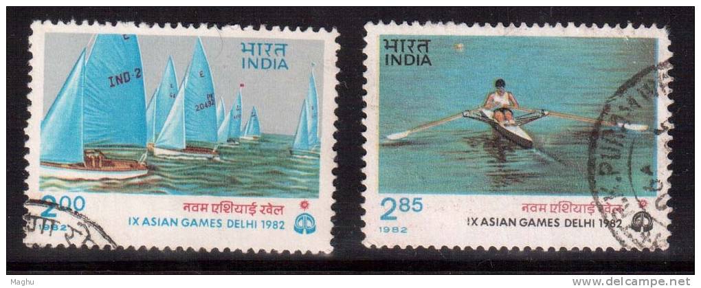 India Used 1982, Set Of 2, Asian Games, Yatching, Rowing, Sports, - Gebruikt