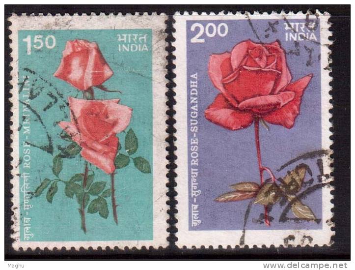 India Used 1984, Set Of 2, Roses, Rose, Flowers - Used Stamps