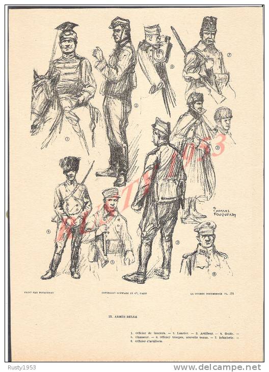 (q)militaria 14/18=croquis Militaire Peint Par Fouqueray-I X.armée Belge  Papier épais    (21x29) - 1914-18