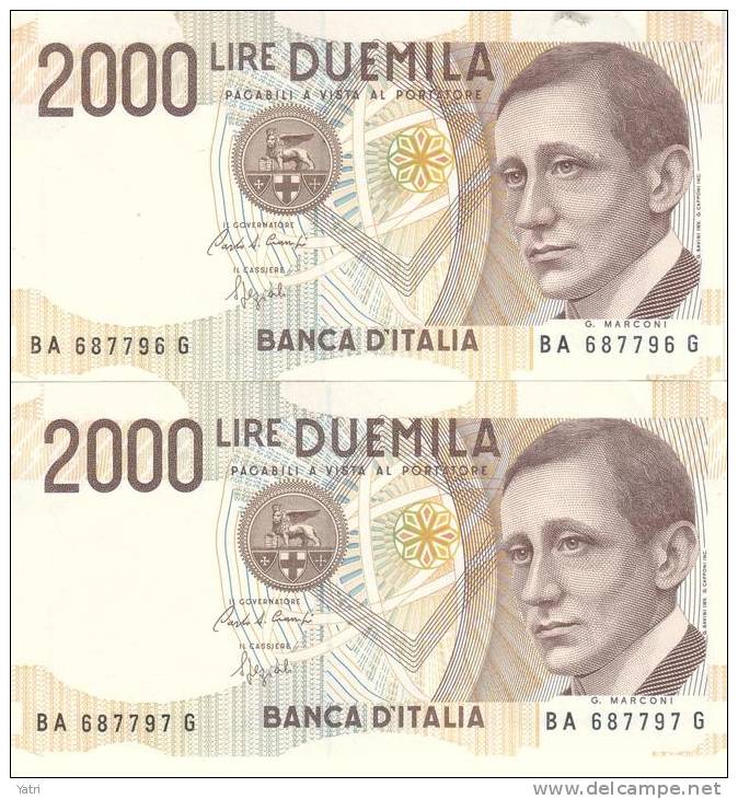 2.000 Lire Numeri Consecutivi Fior Di Stampa - 2000 Liras