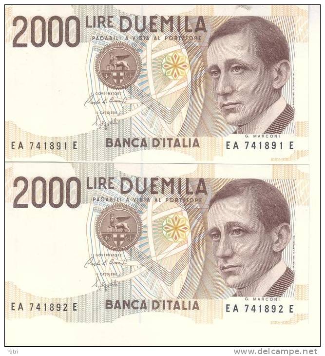 2.000 Lire Numeri Consecutivi Fior Di Stampa - 2000 Liras
