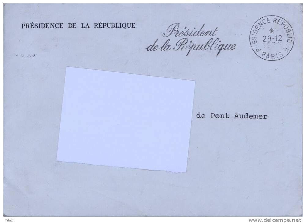 Enveloppe En Franchise (Présidence De La République) De Paris Vers Pont Audemer - Décembre 1975 - 1961-....