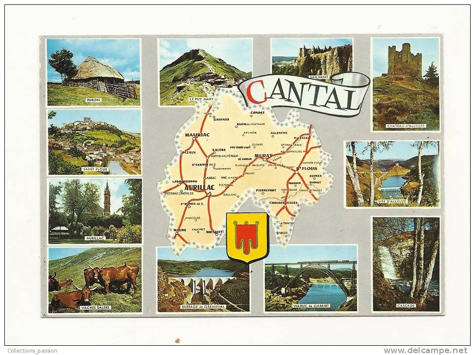 Cp, Carte Géographique, Le Cantal - Carte Geografiche