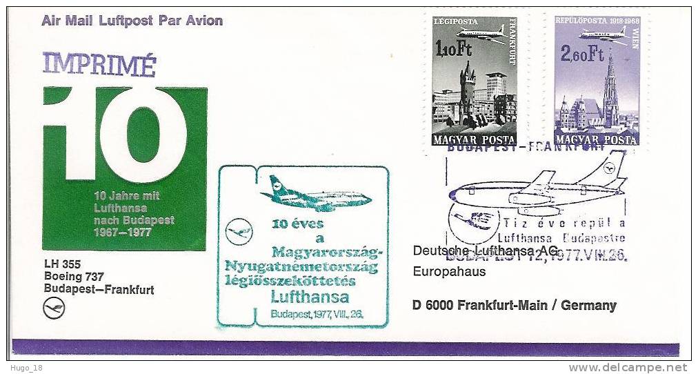 FFC  10 Ans Budapest-Frankfurt   Lufthansa   1967/1977 - FDC
