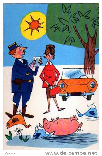 Illustrateur,Humoristique,Vous Pouvez Me Montrer Votre Permis  Mon Permis De Chasse?, Automobile, Policier, Cochon - Zeitgenössisch (ab 1950)