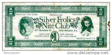 Ticket D'entrée Du Silver Frolics Nite Club 427 Bourbon St New Orleans USA - Tickets - Vouchers