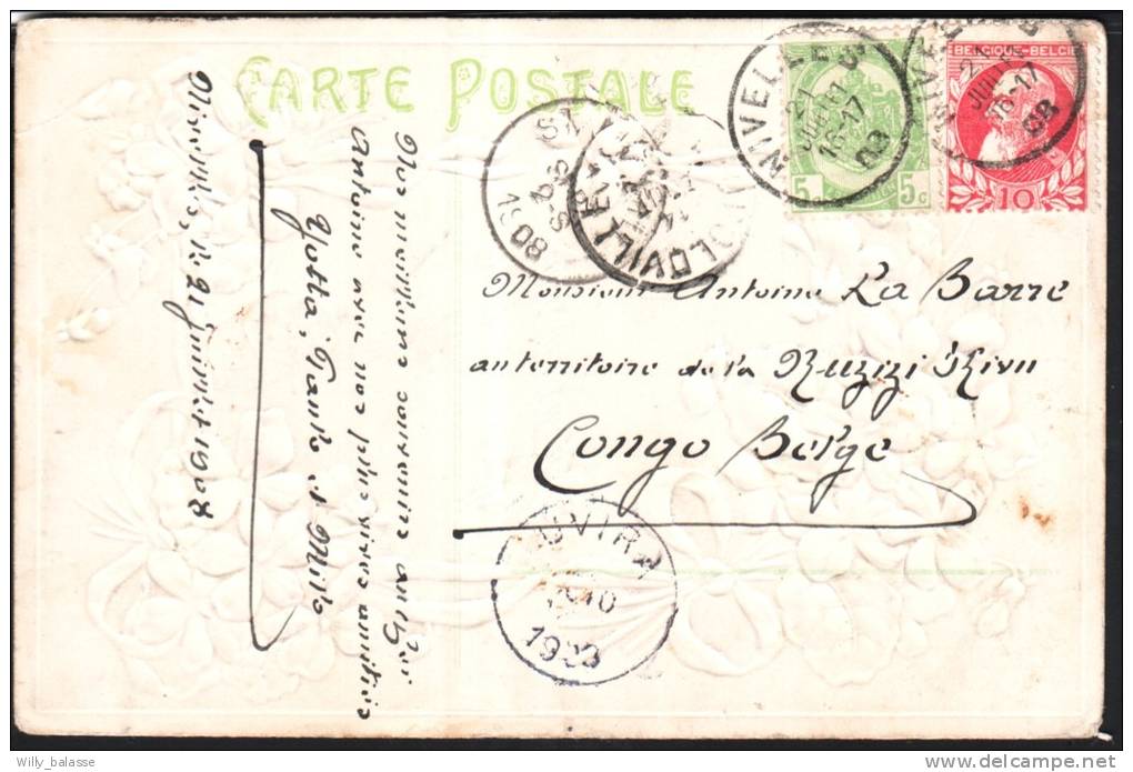 Carte Affr. N°74 + 83 De NIVELLES /21.7.1908 Pour Le Congo (Ruzizi KIVU). - 1905 Grosse Barbe