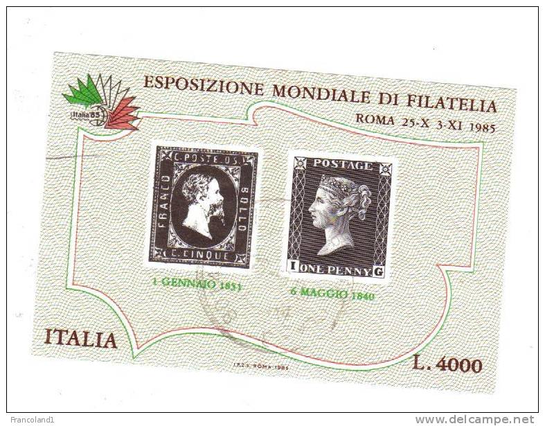1985 Repubblica  Foglietto N. 1 Esposizione Mondiale Filatelia TIMBRATO Used - Blocs-feuillets