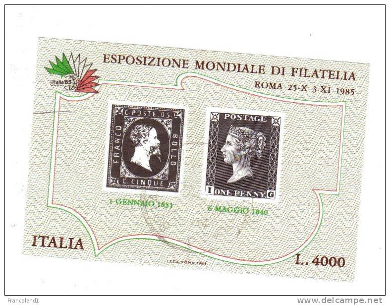 1985 Repubblica  Foglietto N. 1 Esposizione Mondiale Filatelia TIMBRATO Used - Blocks & Kleinbögen