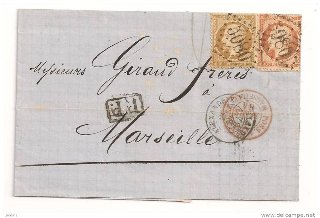 Lettre - BFE EGYPTE - ALEXANDRIE GC.5080/N°21+23 ¨+ P.P. + Càd T.15 + Càd Maritime - 1864 - Other & Unclassified