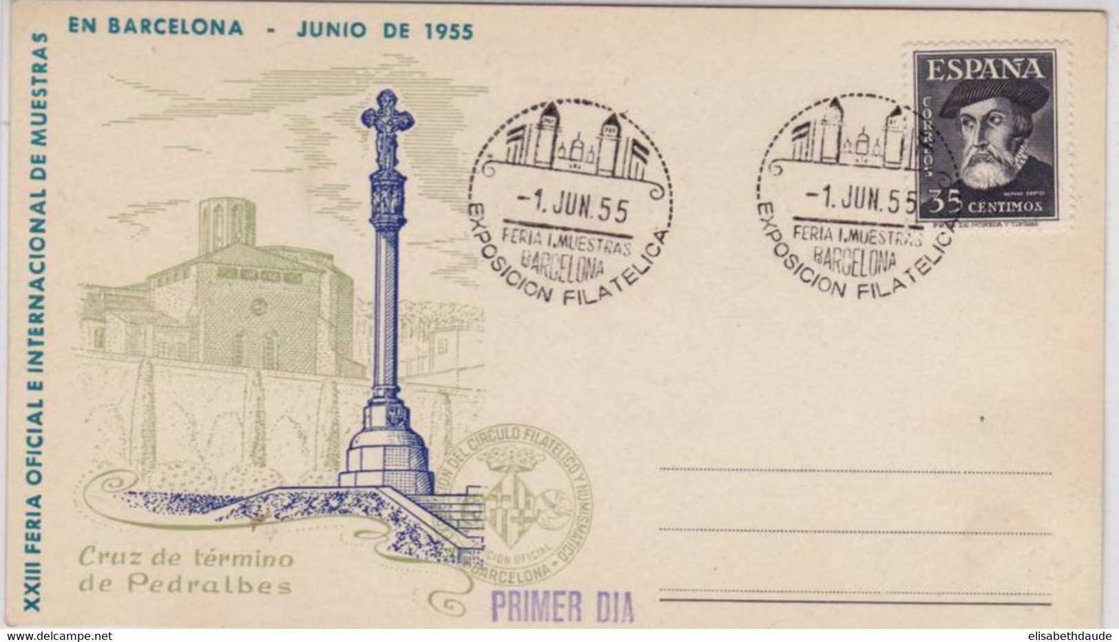 ESPAGNE - 1955 - CARTE POSTALE De L'EXPOSITION PHILATELIQUE DE BARCELONA - Briefe U. Dokumente