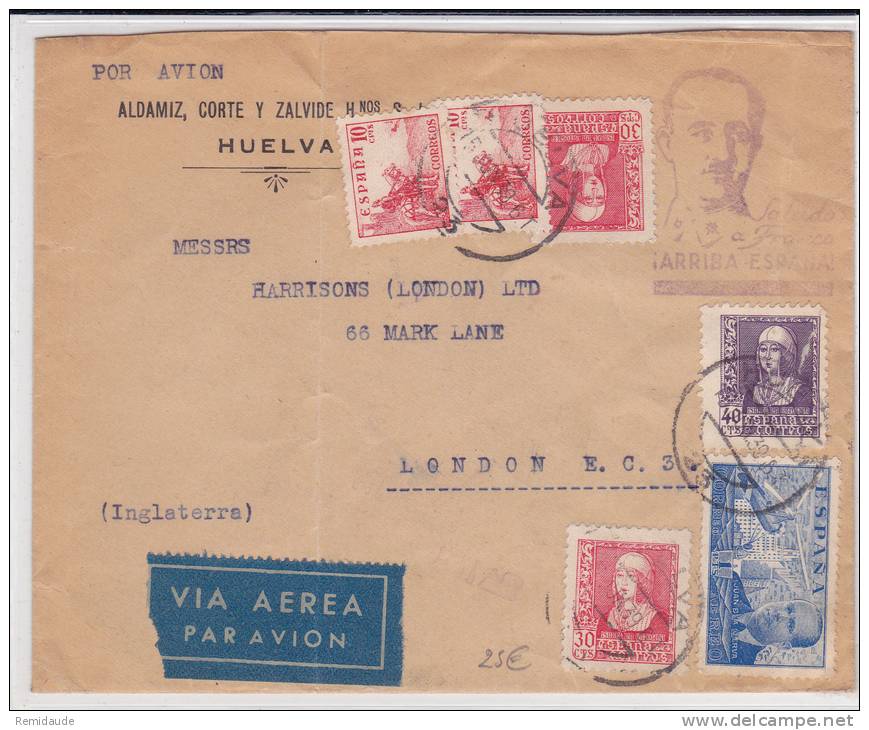 ESPAGNE - 1939 - ENVELOPPE Par AVION Avec CENSURE De SALAMANCA Pour LONDRES - Nationalists Censor Marks