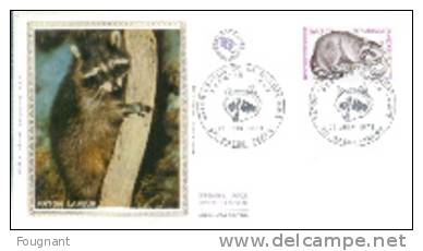 FRANCE:1973:N°1754 FDC Soie:Raton Laveur De La Guadéloupe.Protection De La Nature. - Rodents