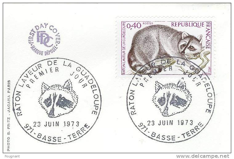 FRANCE:1973:N°1754 FDC Soie:Raton Laveur De La Guadéloupe.Protection De La Nature. - Roedores