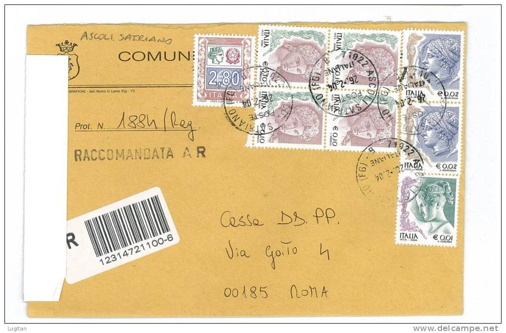 ASCOLI SATRIANO CAP 71022 PROV. FOGGIA - ANNO 2004 - FG - R - PUGLIA -TEMATICA COMUNI D'ITALIA - STORIA POSTALE - Macchine Per Obliterare (EMA)