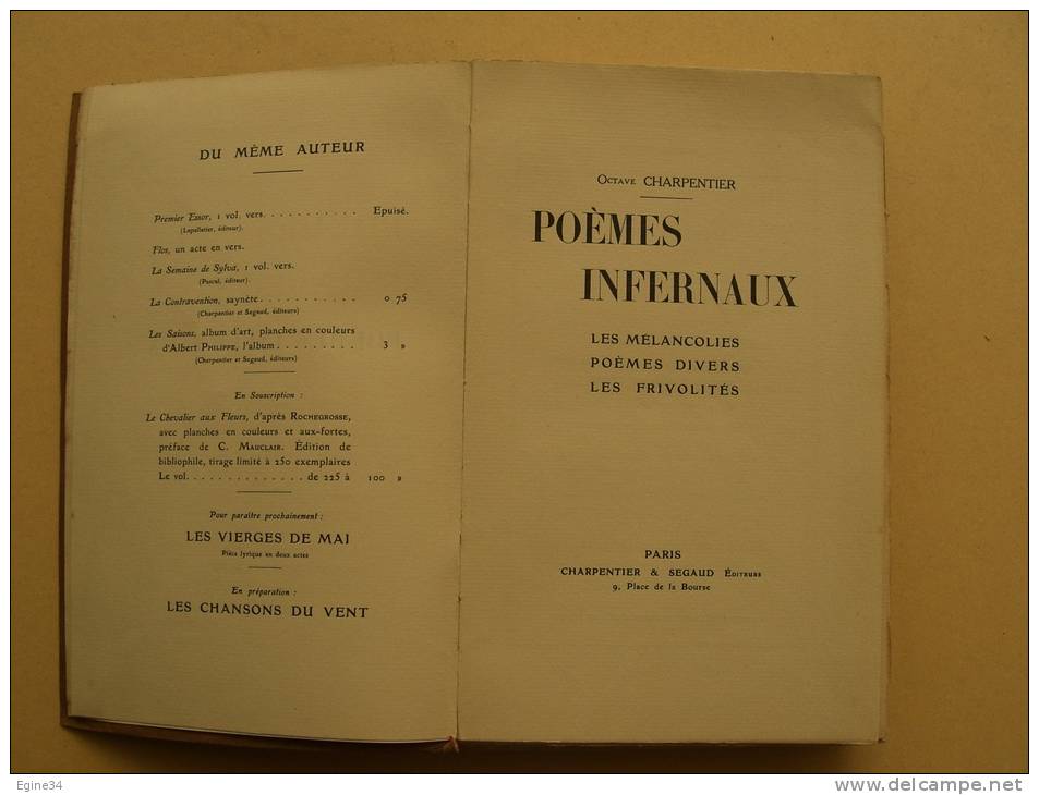 Octave CHARPENTIER -  POEMES INFERNAUX - Les Mélancolies  - Poèmes Divers - Les Frivolités - Auteurs Français