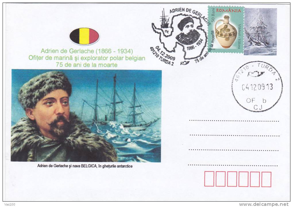 Adrien De Gerlache Naval Officer And Arctic Explorer On The Ship Belgica Antarctica Belgica,stati.cover 2009- Romania. - Polar Explorers & Famous People