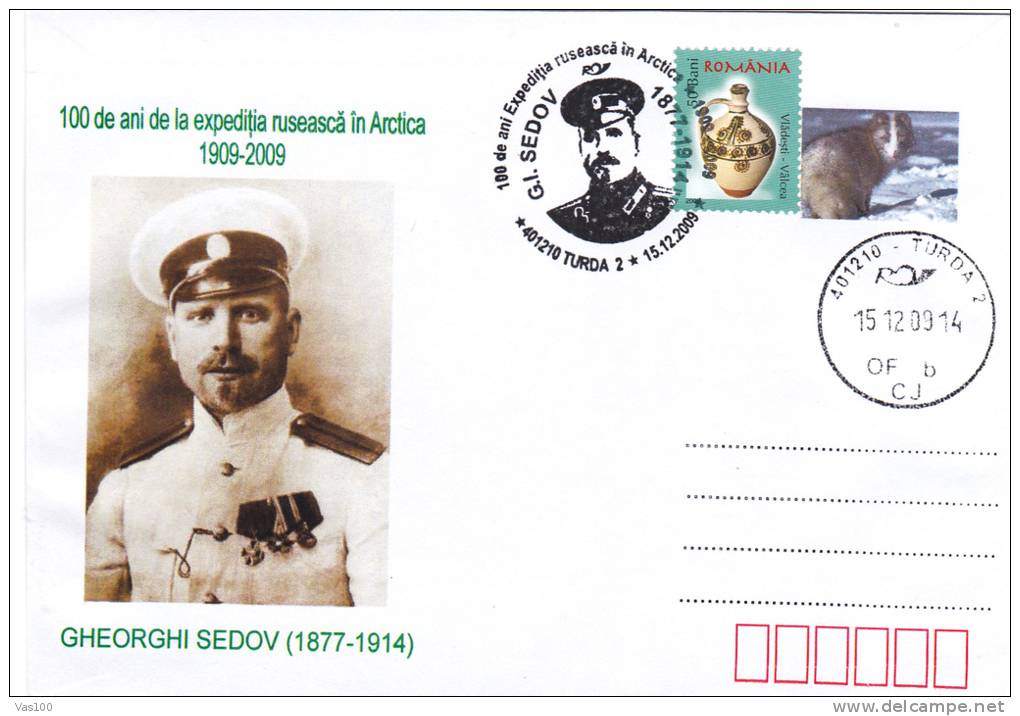 Russian Explorer Georgy Sedov In Antarctica In 1909,stationery Cover 2009 - Romania. - Polar Explorers & Famous People