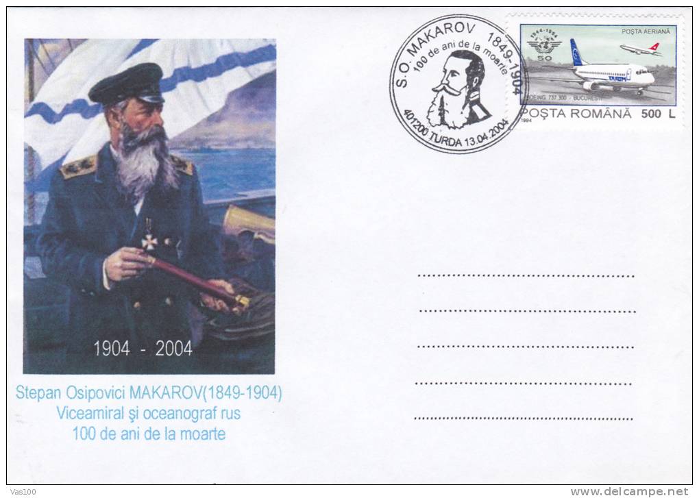 STEPAN OSIPOVICI MAKAROV Russian Oceanographer And Explorer  Cover Stationery Romania. - Explorateurs & Célébrités Polaires