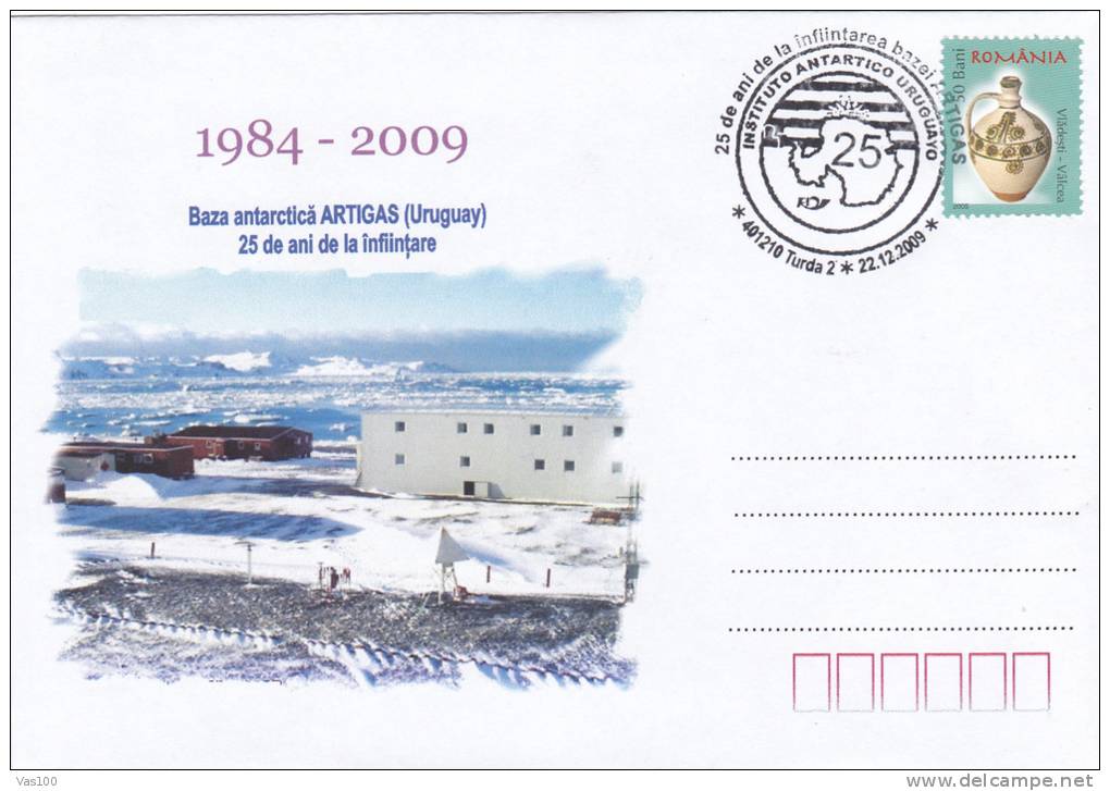 Uruguay Artigas Antarctic Base, 25 Years Of Existence,cover Stationery Romania. - Research Stations