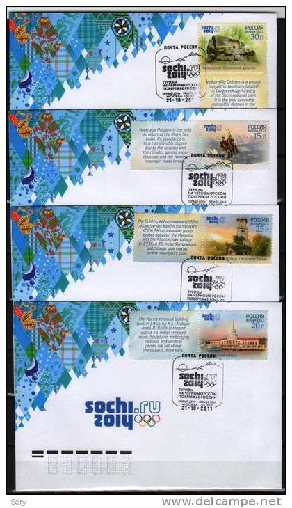 Russia 2011 4 FDC  ÕÕII Olympic Winter Games In Sochi 2014 Black See Coast Tourism ENGLISH Text - Winter 2014: Sochi