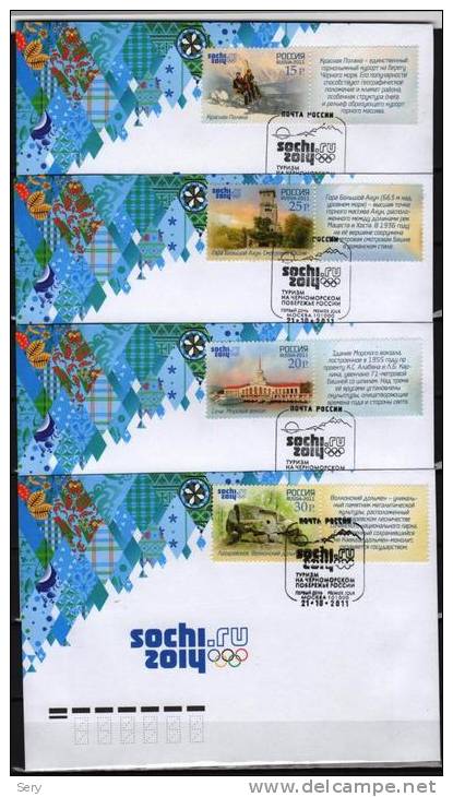 Russia 2011 4 FDC  ÕÕII Olympic Winter Games In Sochi 2014 Black See Coast Tourism Russian Text - Hiver 2014: Sotchi