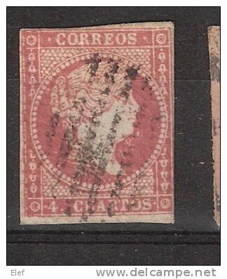 ESPAGNE, Isabelle II, 1856, Yvert N ° 39 Obl , 4 Cuartos Rouge ;Filigrane Grille, PAPIER VERGE HORIZONTALEMENT , B/TB - Oblitérés