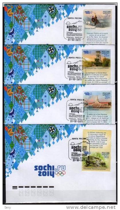 Russia 2011 4 FDC  ÕÕII Olympic Winter Games In Sochi 2014 Black See Coast Tourism French  Text - Hiver 2014: Sotchi