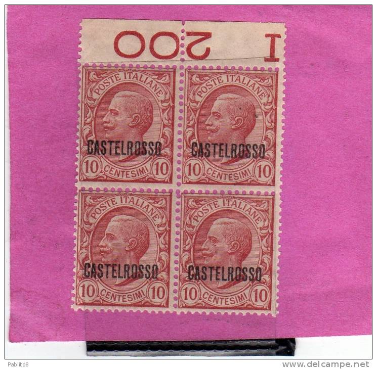 CASTELROSSO 1922 SOPRASTAMPATI 10 C MNH QUARTINA - Castelrosso