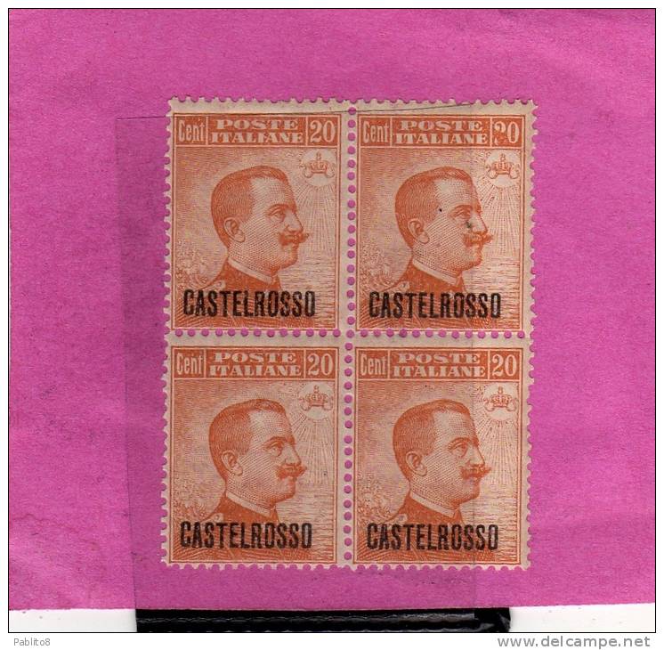 CASTELROSSO 1922 SOPRASTAMPATI 20 C MNH QUARTINA - Castelrosso