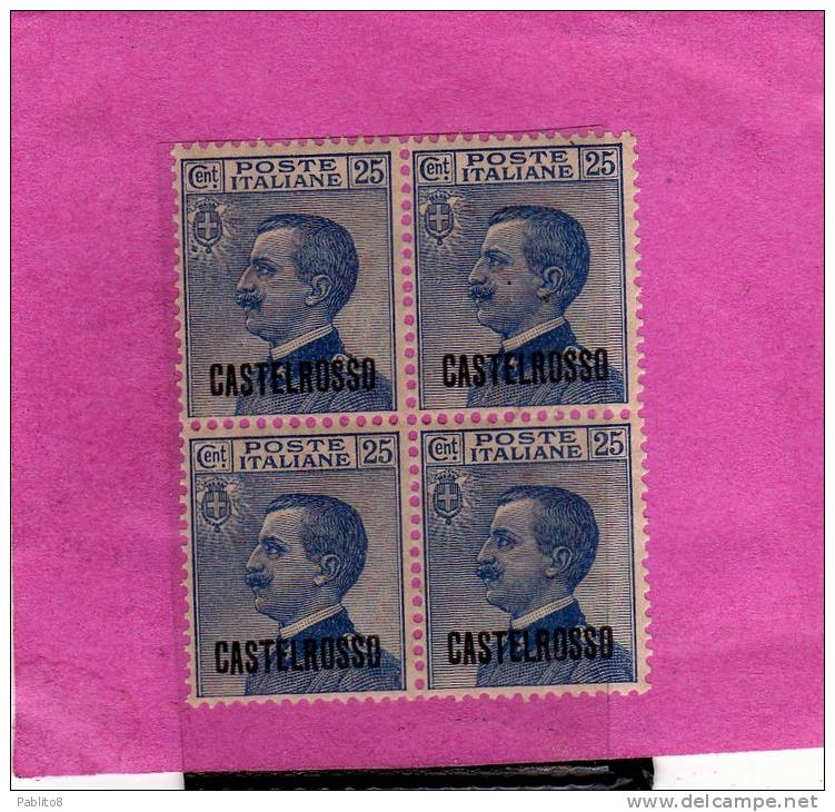 CASTELROSSO 1922 SOPRASTAMPATI 25 C MNH QUARTINA - Castelrosso