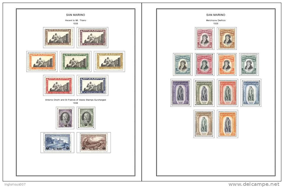 SAN MARINO STAMP ALBUM PAGES 1877-2011 (256 Color Illustrated Pages) - English