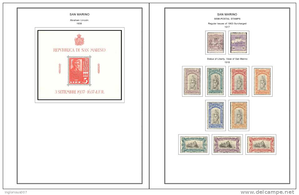 SAN MARINO STAMP ALBUM PAGES 1877-2011 (256 Color Illustrated Pages) - English