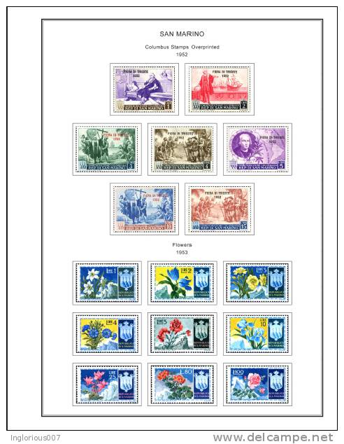 SAN MARINO STAMP ALBUM PAGES 1877-2011 (256 color illustrated pages)