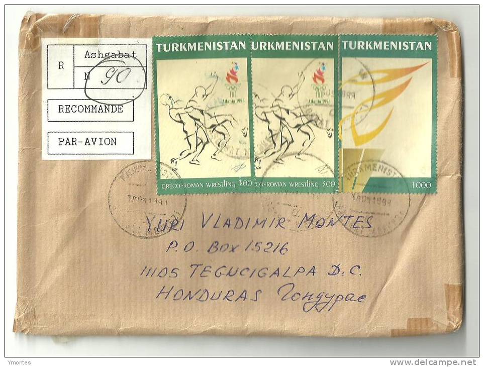 Registered Cover Turkmenistan To Honduras  ( Atlanta 1996 Olympic Stamps ) - Turkmenistan