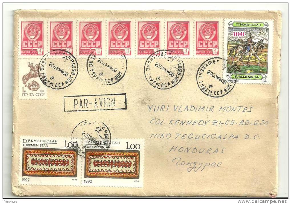 Turkmenistan Cover To Honduras 1996 ( Soviet + Turkmenistan Stamps) - Turkmenistan