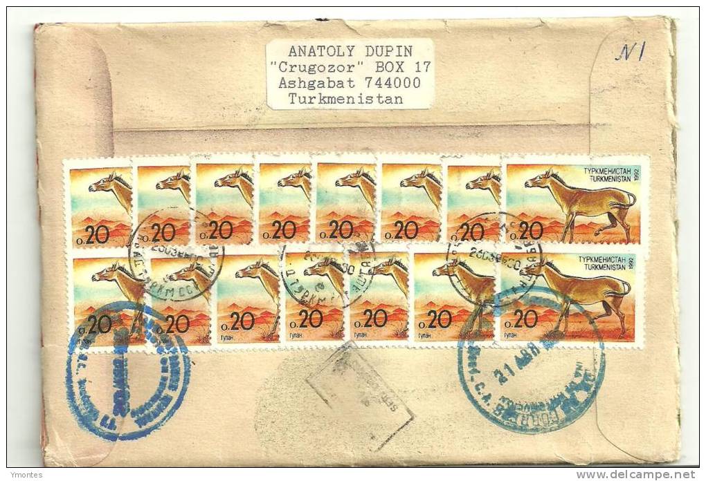 Turkmenistan Cover To Honduras 1996 ( Soviet + Turkmenistan Stamps) - Turkménistan