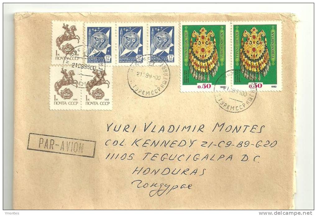 Cover Turkmenistan To Honduras 1995 ( USSR + Turkemnistan Stamps) - Turkménistan