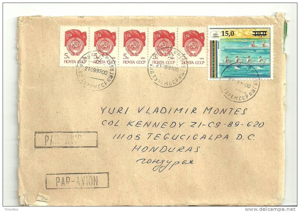 Cover Turkmenistan To Honduras 1995 ( USSR + Barcelona 92 Stamps) - Turkmenistan