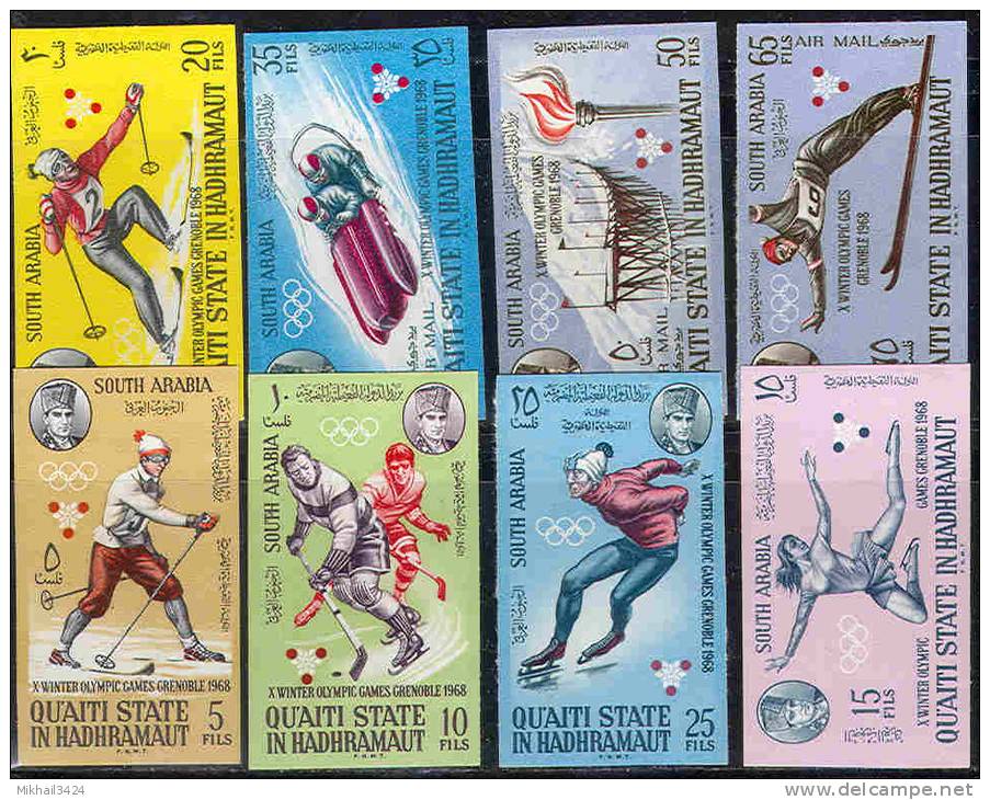 0024 ✅ Olympic Winter Sport Hockey Skiing Figure Skating 1967 Aden MNH Imperf. 8v Set 12ME ** - Winter 1968: Grenoble